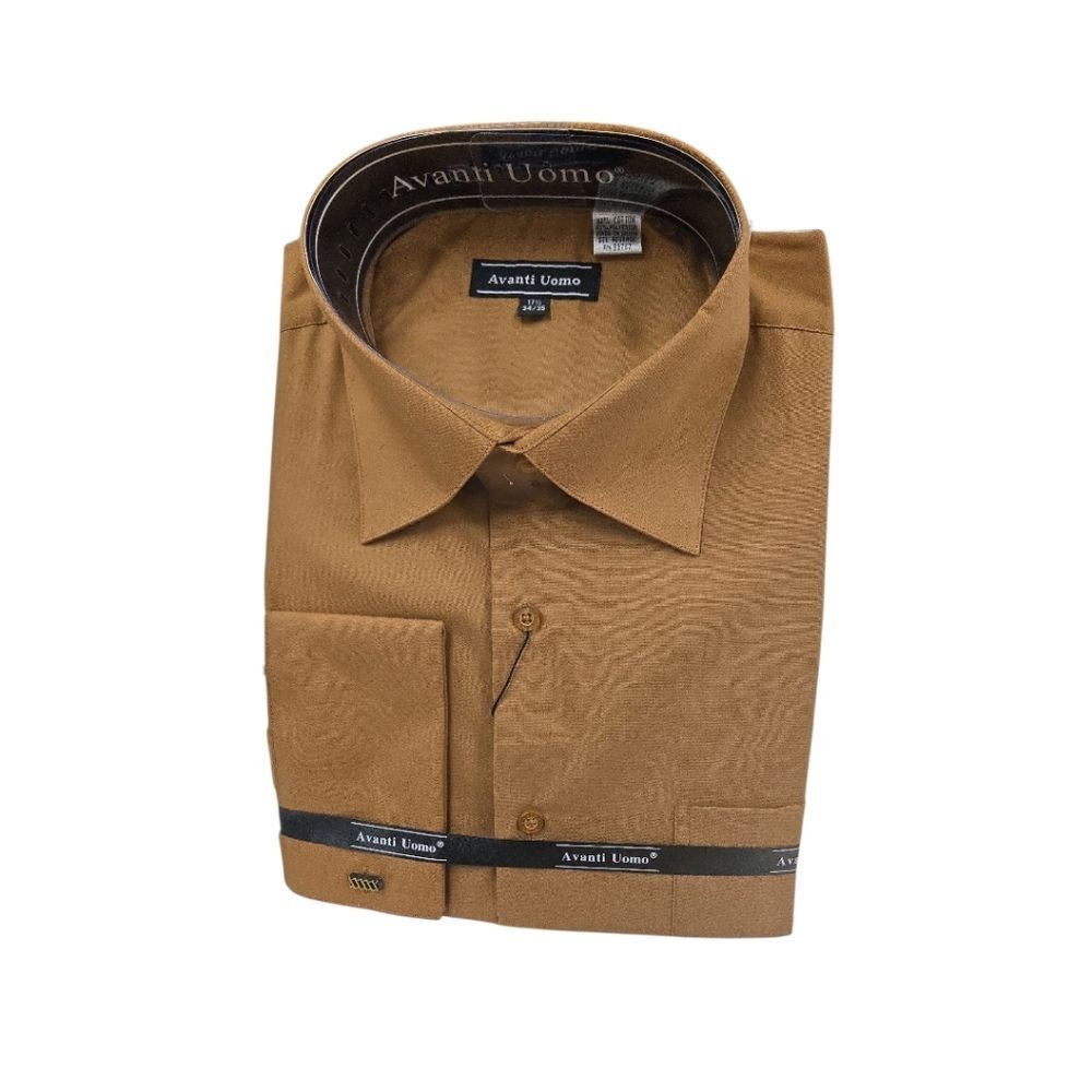 AVANTI UOMO HIGH COLLAR FRENCH CUFF WRINKLE FREE CAPPUCCINO DRESS SHIRT DN32M.